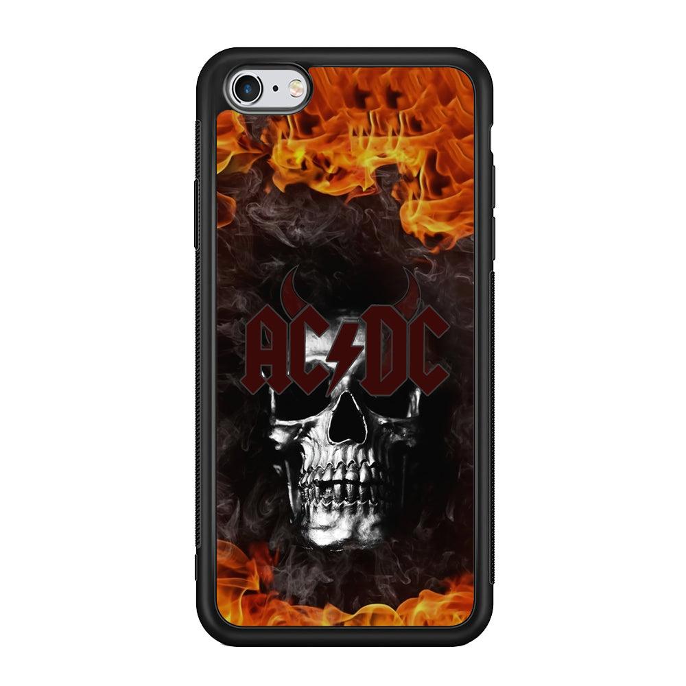 ACDC White Skull on Fire iPhone 6 Plus | 6s Plus Case-Rubber Black (2D Case)-Oxvistore