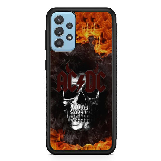 ACDC White Skull on Fire Samsung Galaxy A72 Case-Rubber Black (2D Case)-Oxvistore