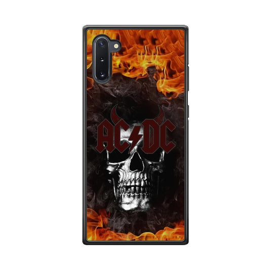 ACDC White Skull on Fire Samsung Galaxy Note 10 Case-Rubber Black (2D Case)-Oxvistore