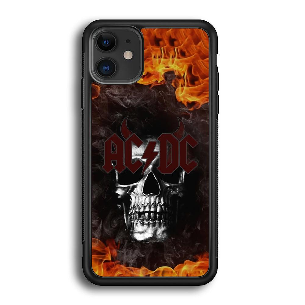 ACDC White Skull on Fire iPhone 11 Case-Rubber Black (2D Case)-Oxvistore