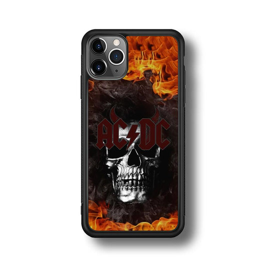 ACDC White Skull on Fire iPhone 11 Pro Max Case-Rubber Black (2D Case)-Oxvistore