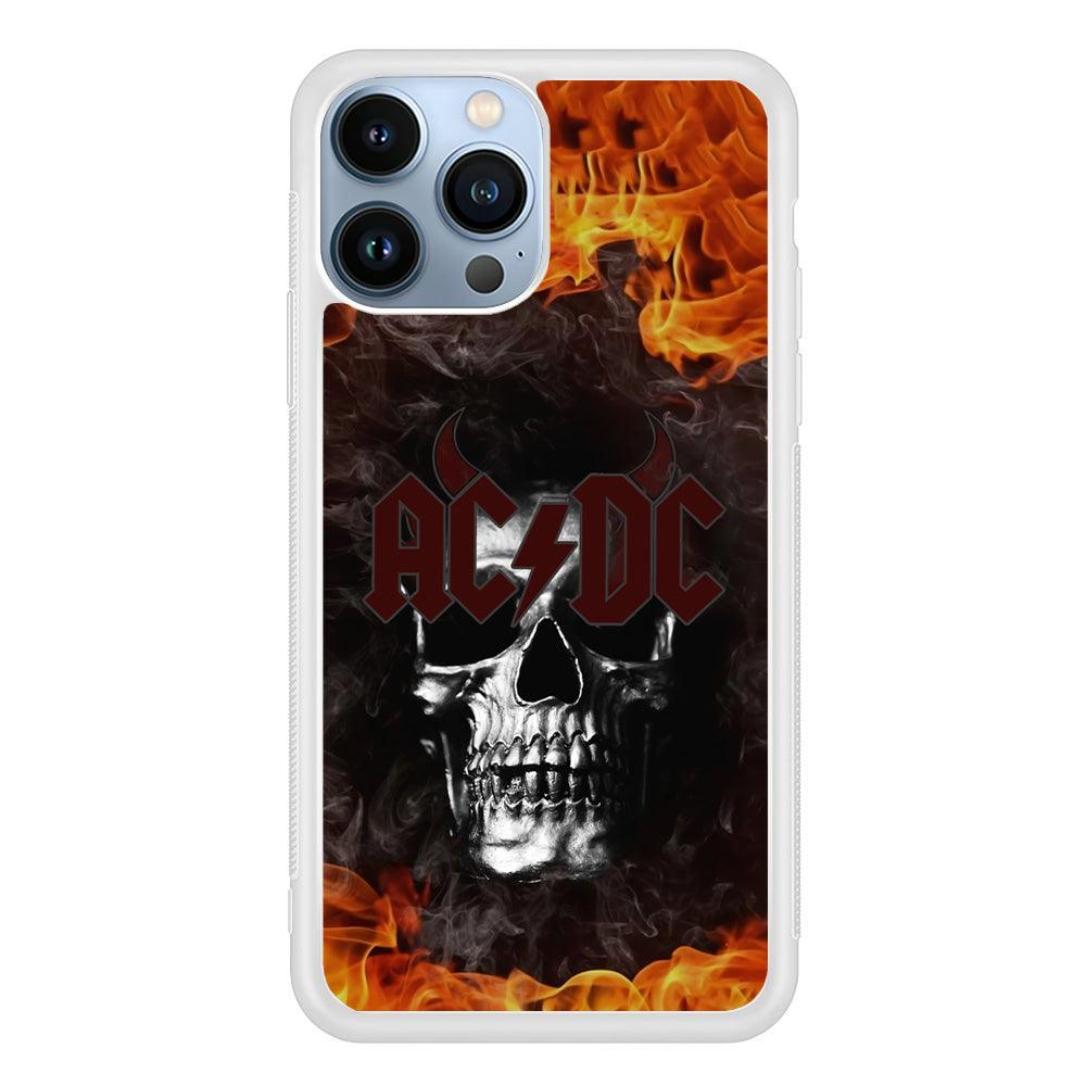 ACDC White Skull on Fire iPhone 14 Pro Case-Oxvistore