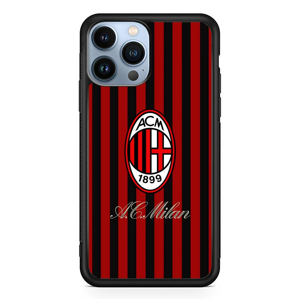 AC Milan Heritage Black and Red iPhone 14 Pro Case-Rubber White (2D Case)-Oxvistore