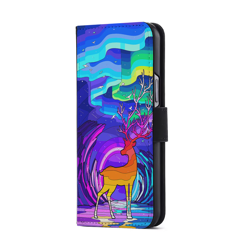 A Deer Colorful Silhouette Flip Wallet Phone Case