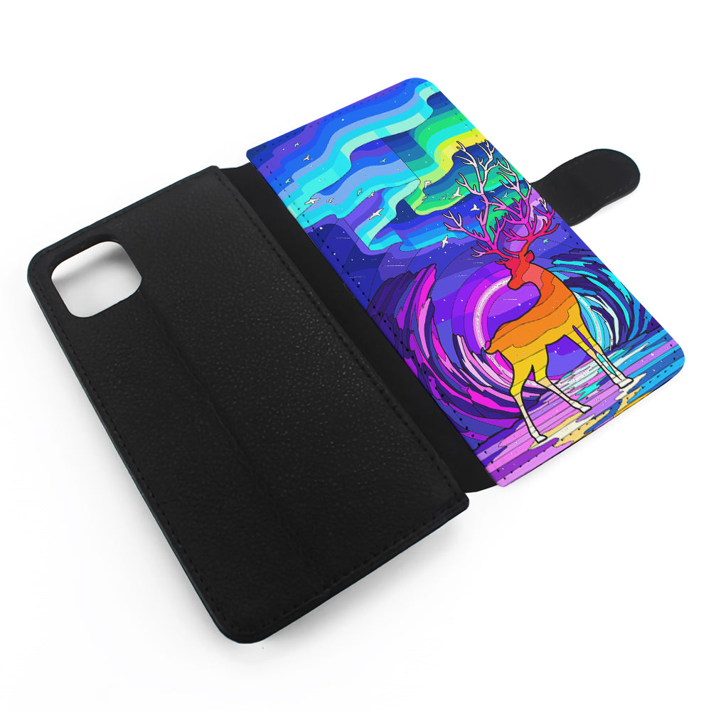 A Deer Colorful Silhouette Flip Wallet Phone Case