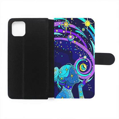 A Woman Blowing Kisses to Planets Flip Wallet Phone Case