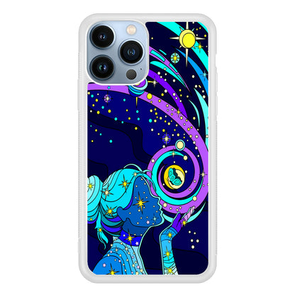 A Woman Blowing Kisses to Planets 2D Rubber Phone Case