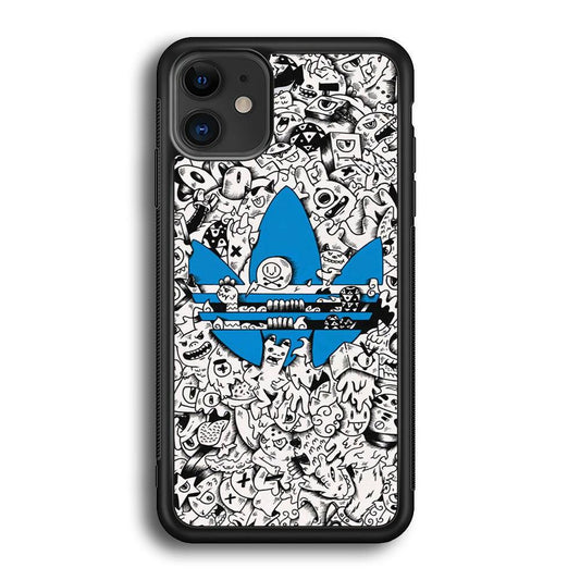 Adidas B&W Doodle iPhone 12 Case-Rubber Black (2D Case)-Oxvistore