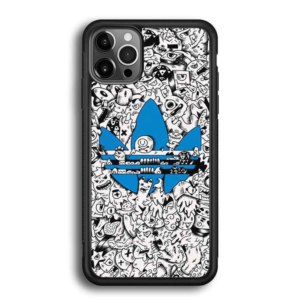Adidas B&W Doodle iPhone 12 Pro Case-Rubber Black (2D Case)-Oxvistore