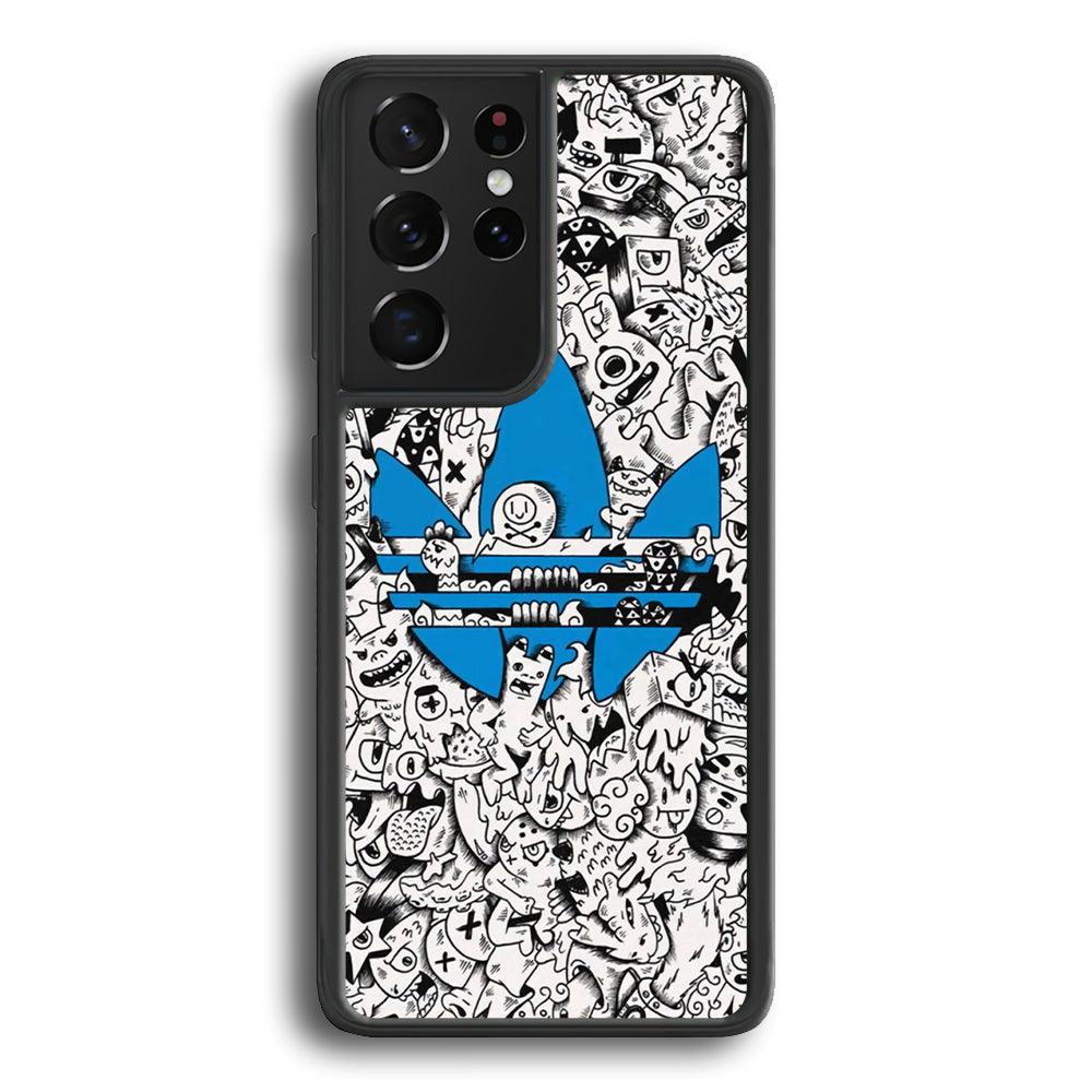 Adidas B&W Doodle Samsung Galaxy S21 Ultra Case-Rubber Black (2D Case)-Oxvistore