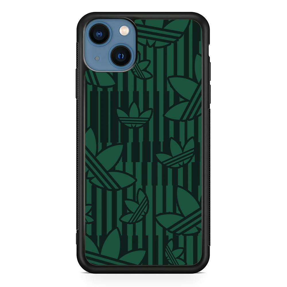 Adidas Dark Green Pattern iPhone 15 Case-Rubber Black (2D Case)-Oxvistore