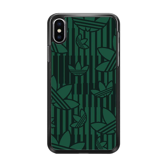 Adidas Dark Green Pattern iPhone XS MAX Case-Rubber Black (2D Case)-Oxvistore