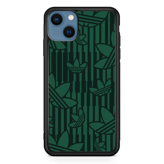Adidas Dark Green Pattern iPhone 14 Case-Rubber Black (2D Case)-Oxvistore