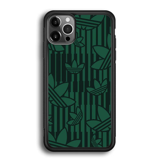 Adidas Dark Green Pattern iPhone 12 Pro Max Case-Rubber Black (2D Case)-Oxvistore