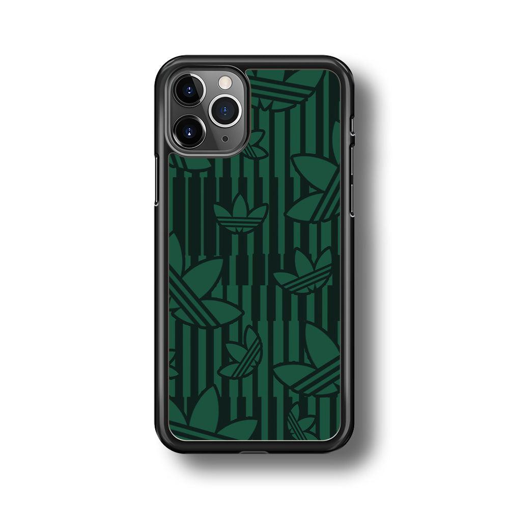 Adidas Dark Green Pattern iPhone 11 Pro Max Case-Rubber Black (2D Case)-Oxvistore