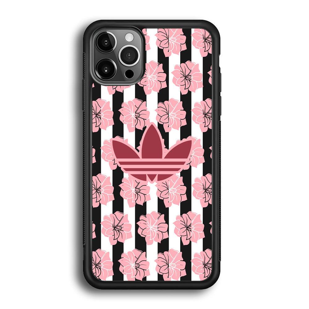 Adidas Pink Flowers iPhone 12 Pro Max Case-Rubber Black (2D Case)-Oxvistore