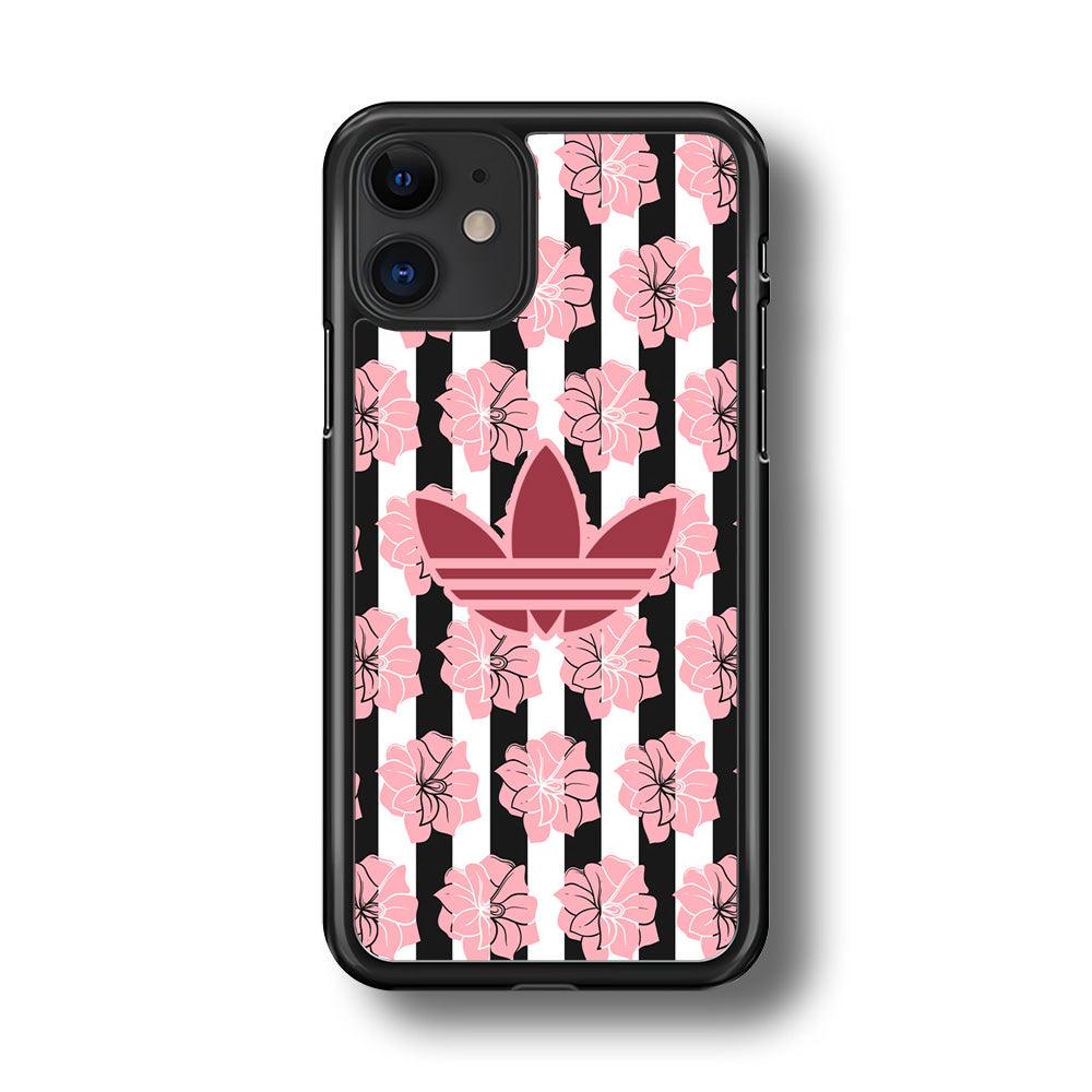 Adidas Pink Flowers iPhone 11 Case-Rubber Black (2D Case)-Oxvistore