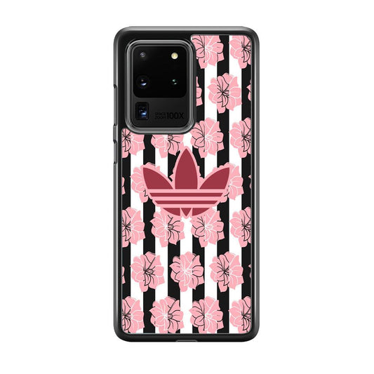 Adidas Pink Flowers Samsung Galaxy S20 Ultra Case-Rubber Black (2D Case)-Oxvistore