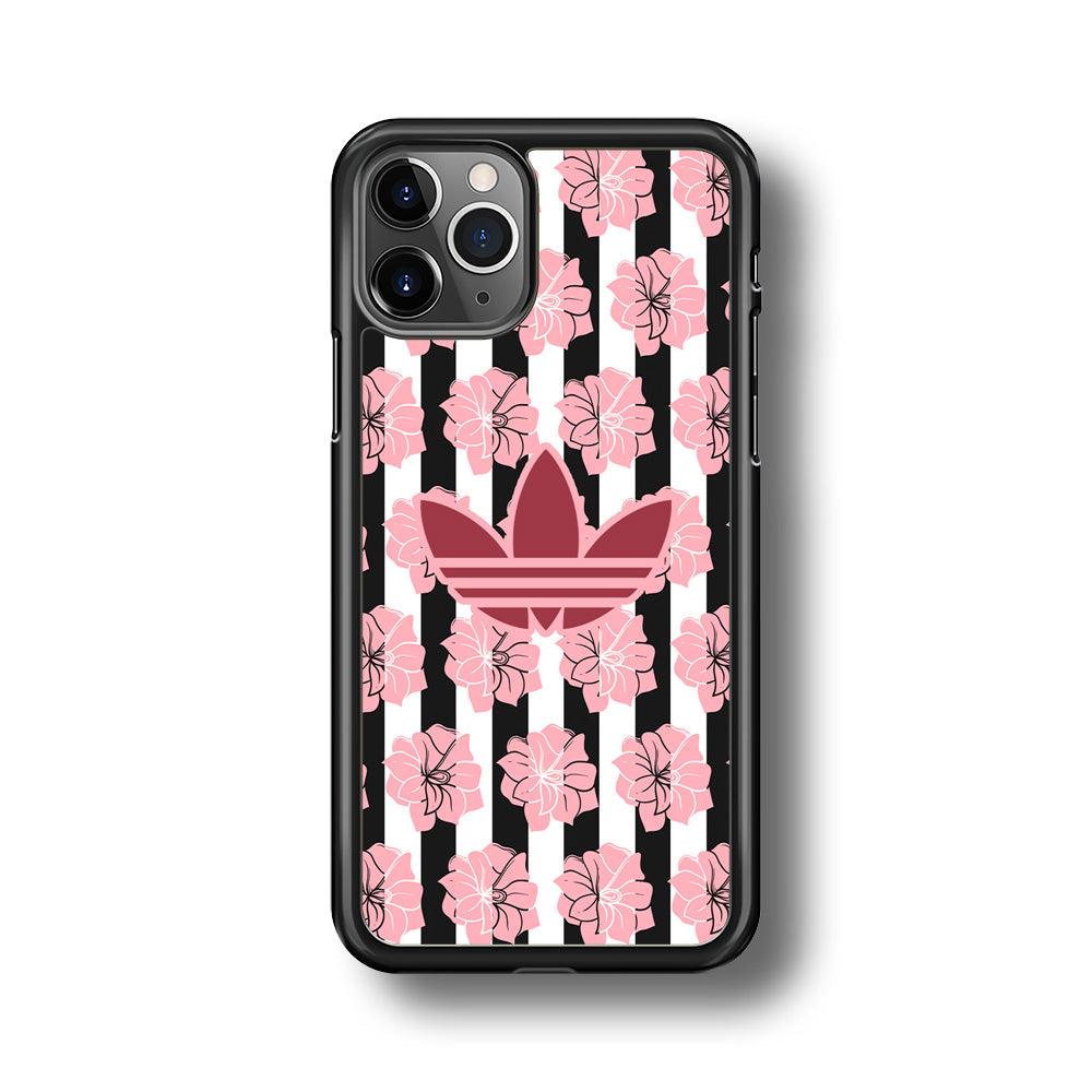 Adidas Pink Flowers iPhone 11 Pro Max Case-Rubber Black (2D Case)-Oxvistore