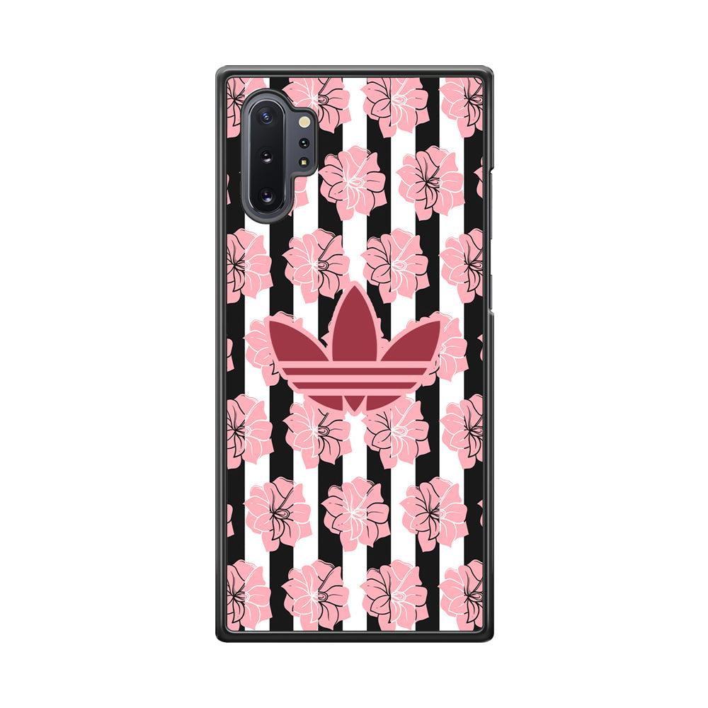 Adidas Pink Flowers Samsung Galaxy Note 10 Plus Case-Rubber Black (2D Case)-Oxvistore