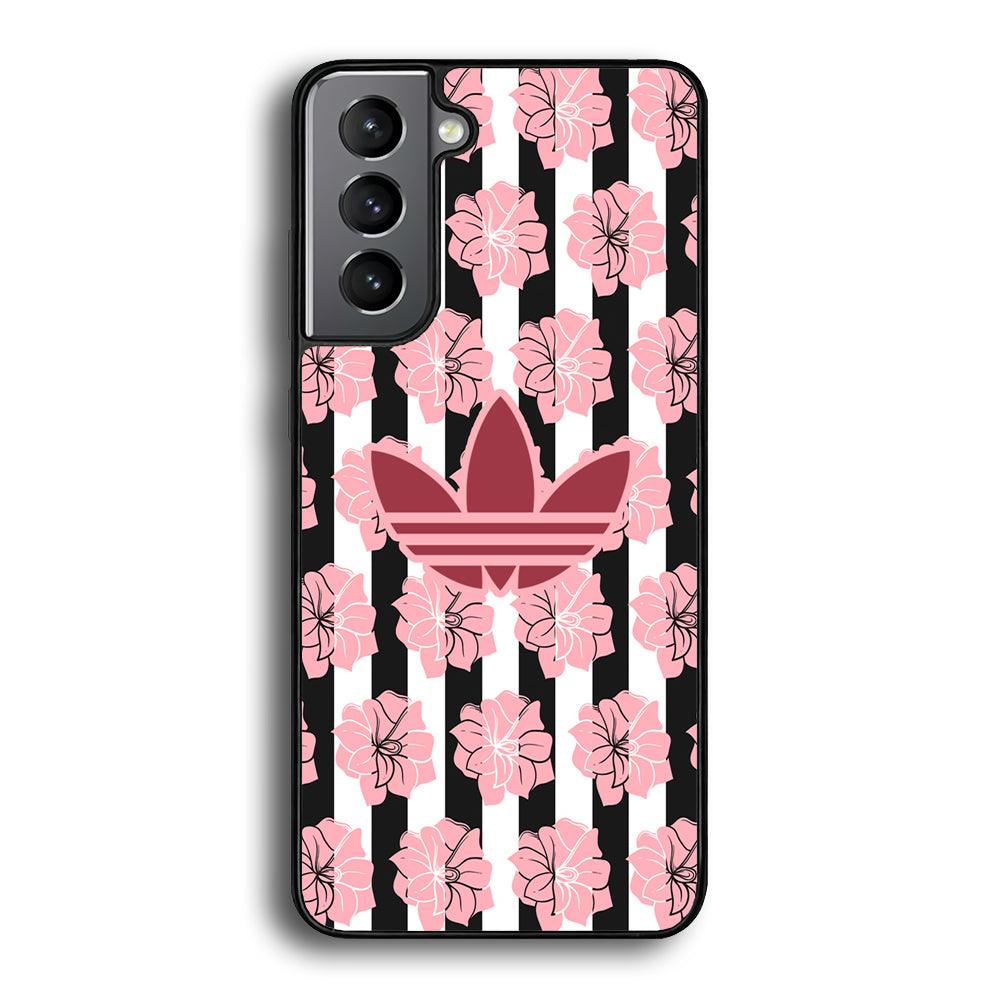 Adidas Pink Flowers Samsung Galaxy S24 Plus Case-Rubber Black (2D Case)-Oxvistore