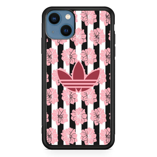 Adidas Pink Flowers iPhone 14 Case-Rubber Black (2D Case)-Oxvistore
