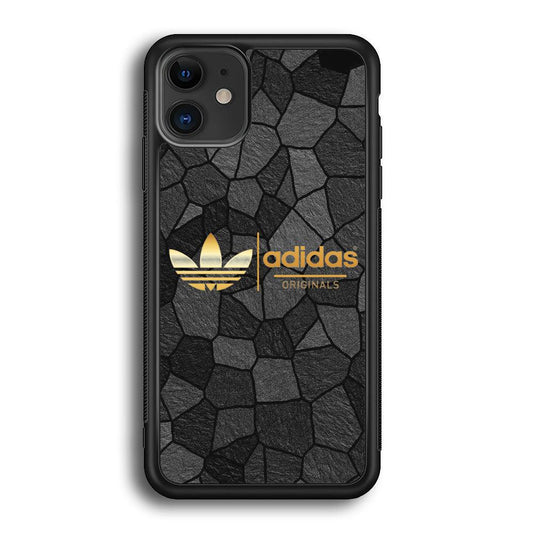 Adidas Rock Patern iPhone 12 Case-Rubber Black (2D Case)-Oxvistore