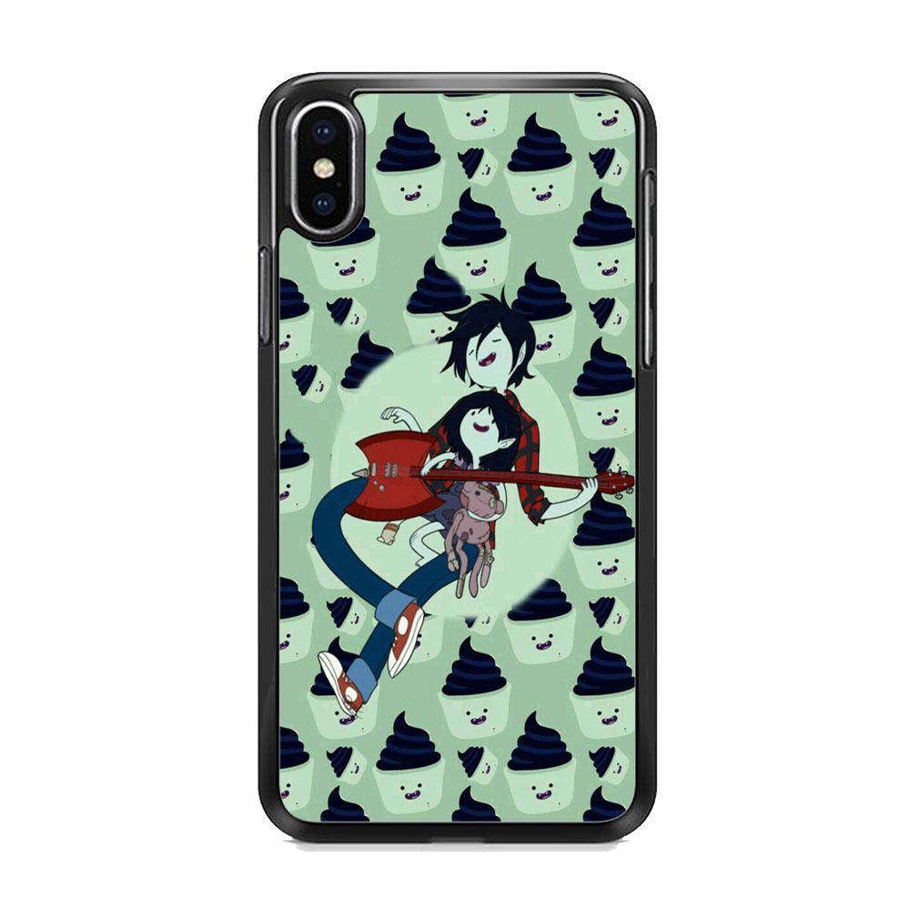 Adventure Time Marshall Lee Playing Guitar iPhone XS Case-Rubber Black (2D Case)-Oxvistore