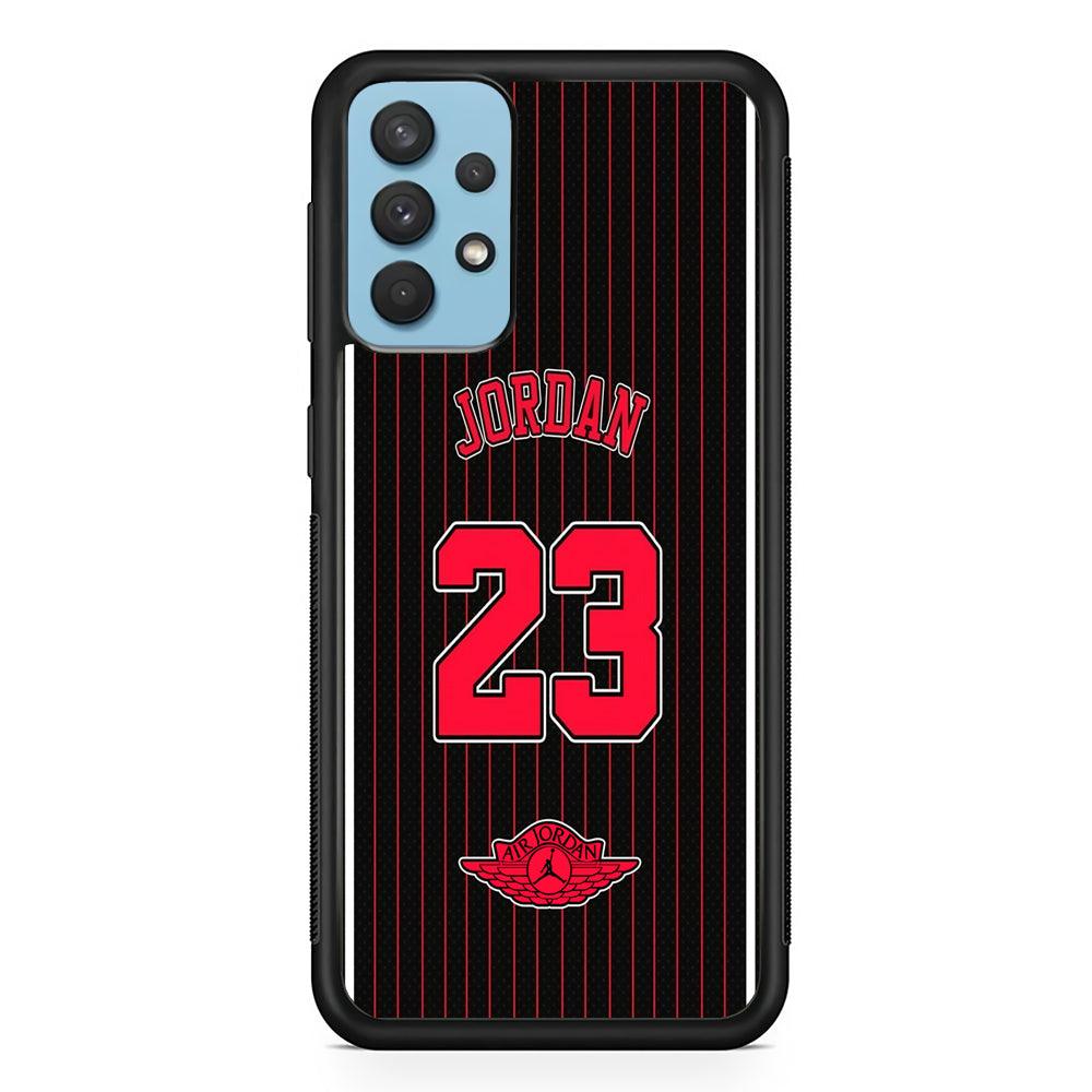Air Jordan Emblem on Jersey Samsung Galaxy A32 Case-Rubber Black (2D Case)-Oxvistore