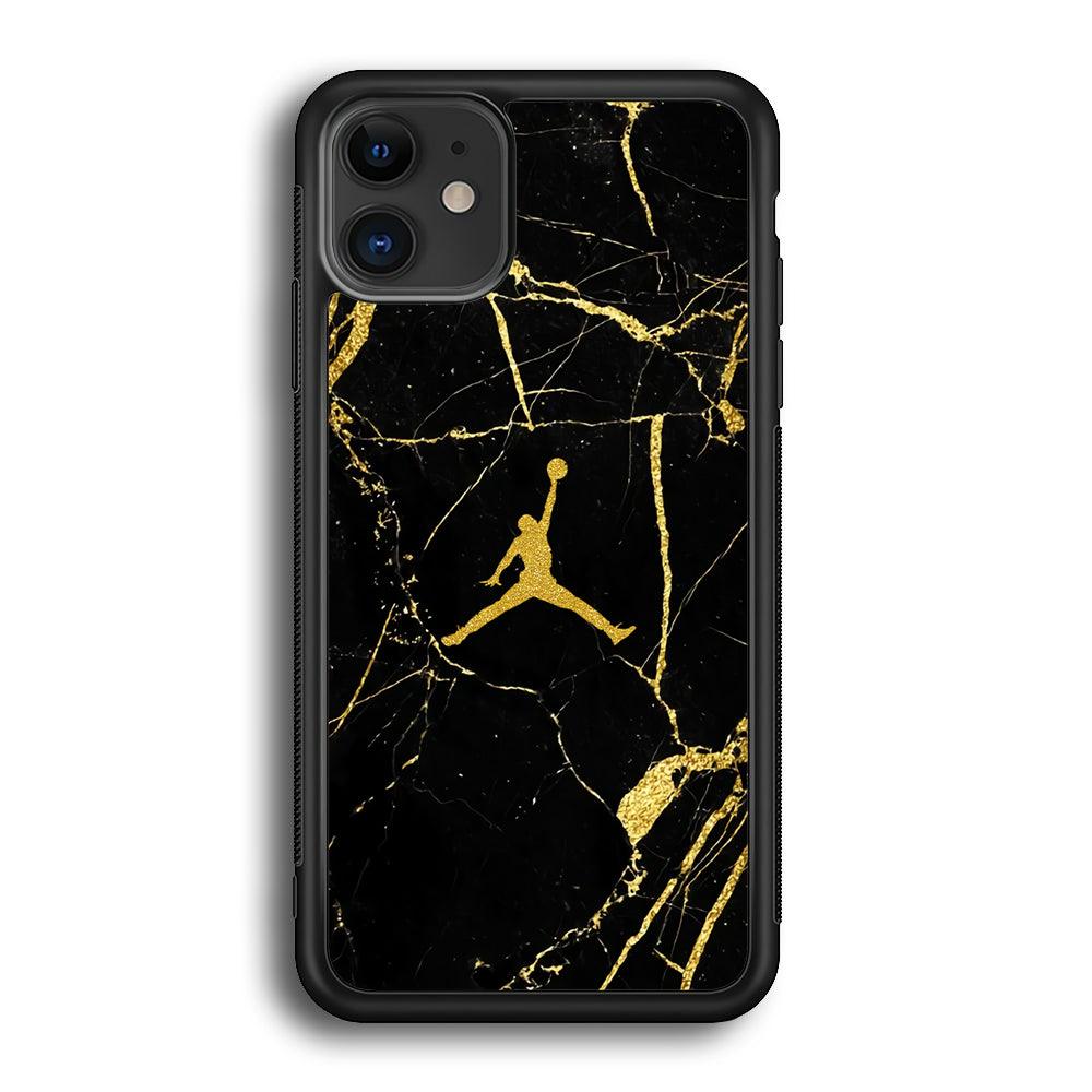 Air Jordan Golden Root Marble iPhone 12 Case-Rubber Black (2D Case)-Oxvistore
