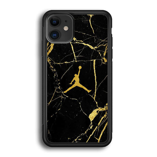Air Jordan Golden Root Marble iPhone 12 Case-Rubber Black (2D Case)-Oxvistore