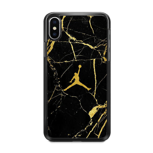 Air Jordan Golden Root Marble iPhone XS MAX Case-Rubber Black (2D Case)-Oxvistore