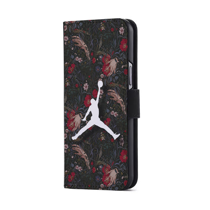 Air Jordan Logo Flower Art Flip Wallet Phone Case