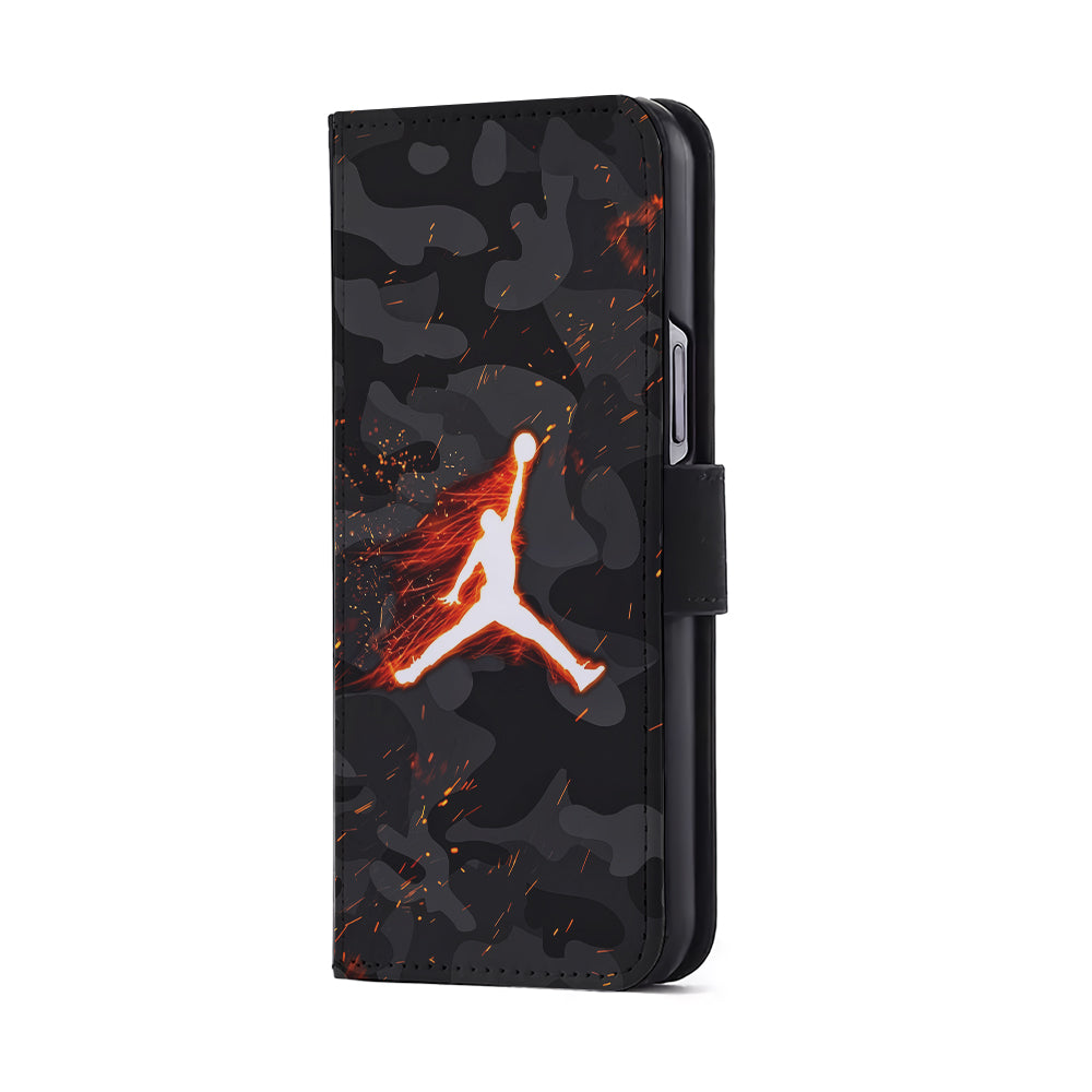 Air Jordan Logo On Fire Flip Wallet Phone Case