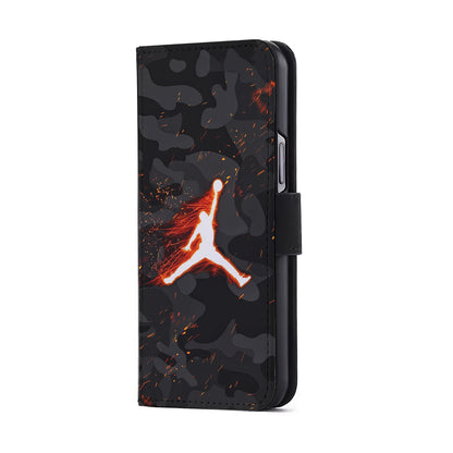 Air Jordan Logo On Fire Flip Wallet Phone Case