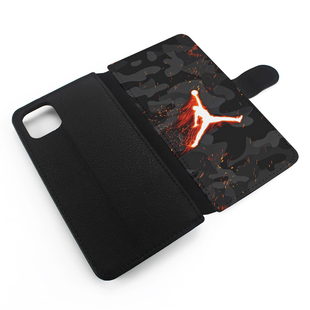 Air Jordan Logo On Fire Flip Wallet Phone Case