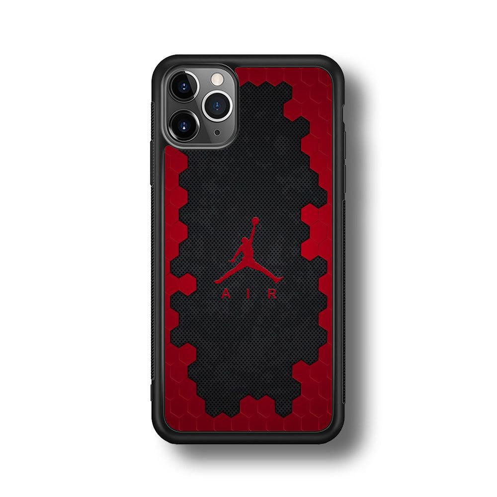 Air Jordan Red Honeycomb iPhone 11 Pro Max Case-Rubber Black (2D Case)-Oxvistore