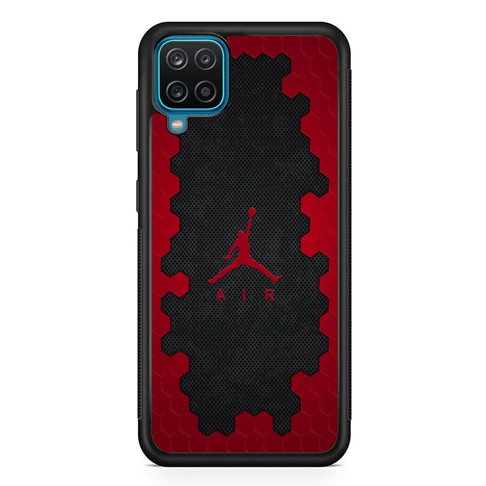 Air Jordan Red Honeycomb Samsung Galaxy A12 Case-Rubber Black (2D Case)-Oxvistore
