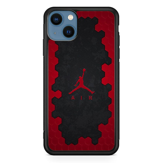 Air Jordan Red Honeycomb iPhone 14 Case-Rubber Black (2D Case)-Oxvistore