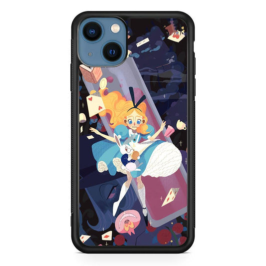 Alice in Wonderland Flying Down iPhone 14 Plus Case-Rubber Black (2D Case)-Oxvistore