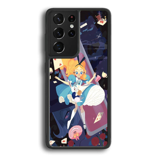 Alice in Wonderland Flying Down Samsung Galaxy S21 Ultra Case-Rubber Black (2D Case)-Oxvistore
