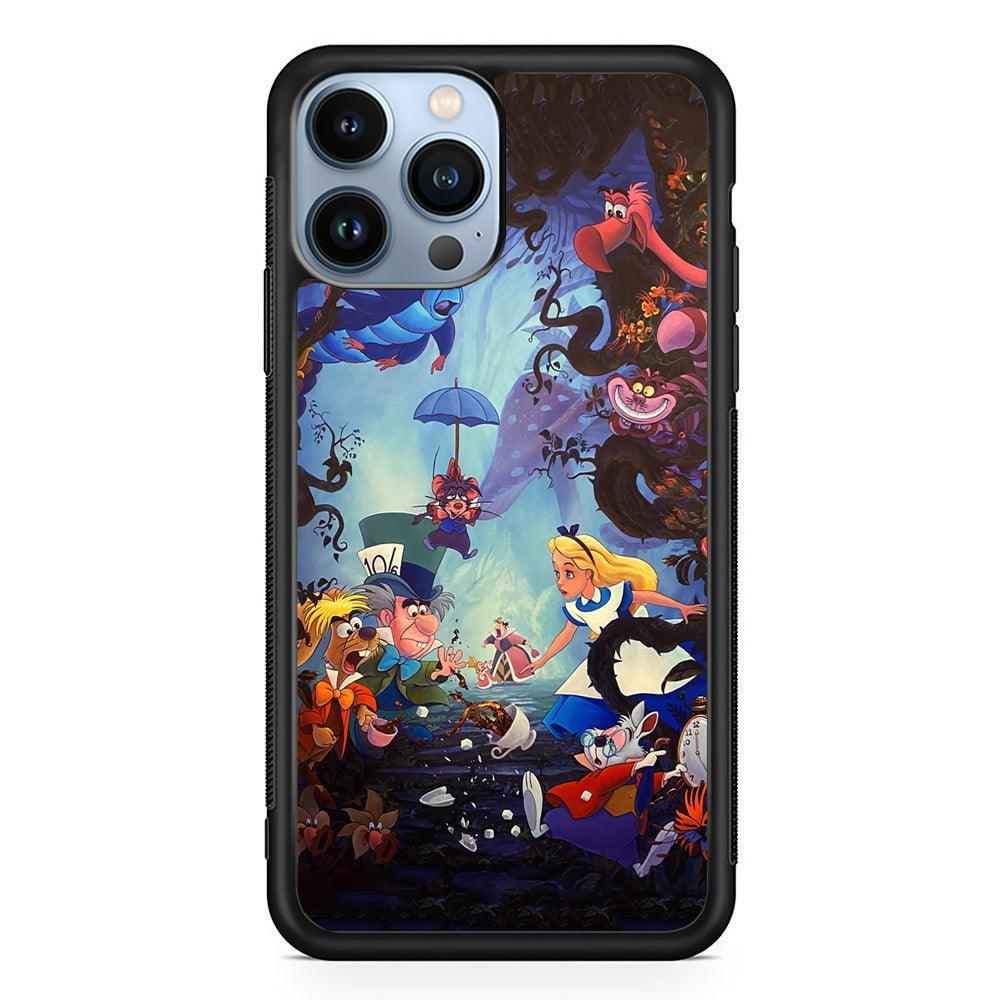 Alice in Wonderland Spilled Tea iPhone 14 Pro Max Case-Rubber Black (2D Case)-Oxvistore