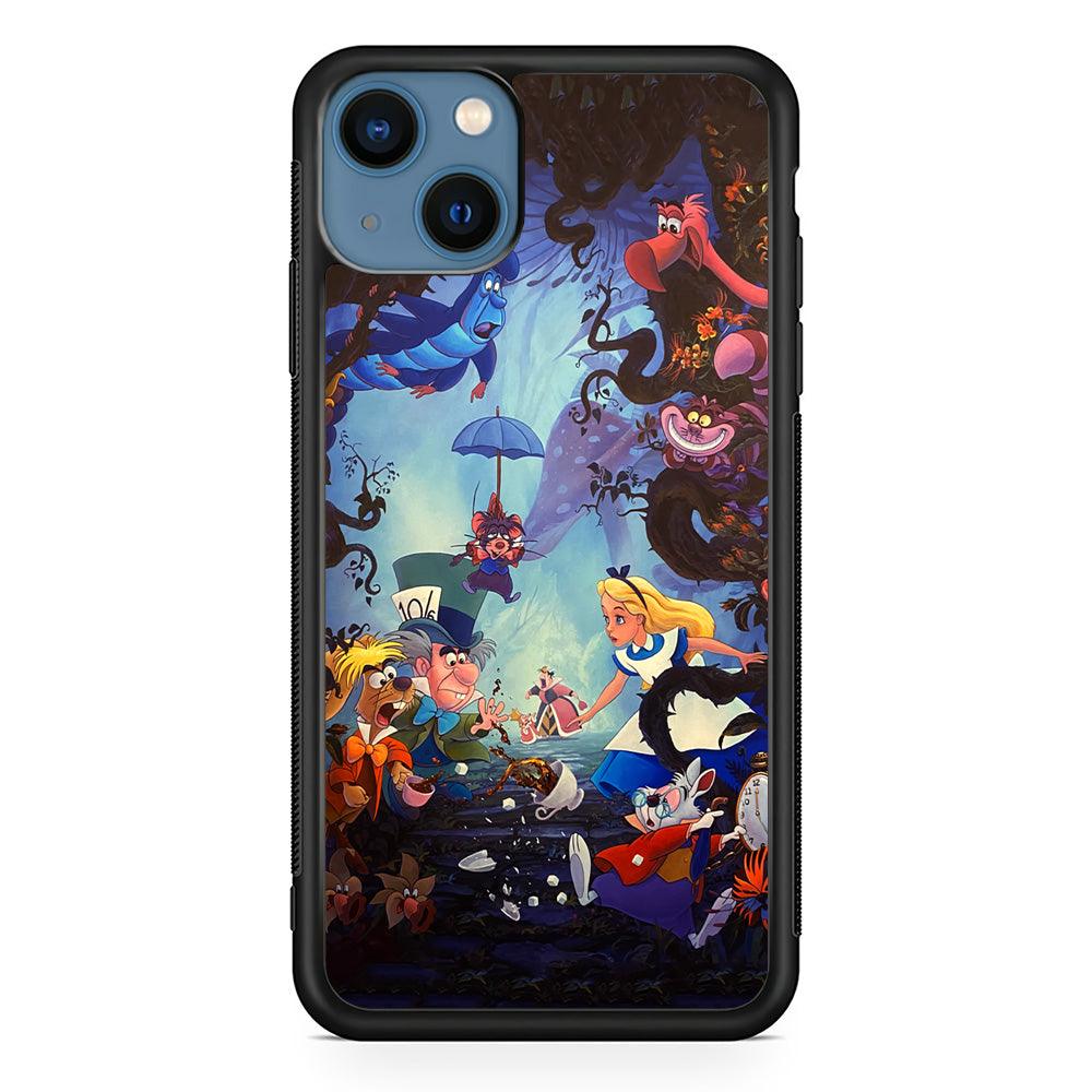 Alice in Wonderland Spilled Tea iPhone 15 Plus Case-Rubber Black (2D Case)-Oxvistore