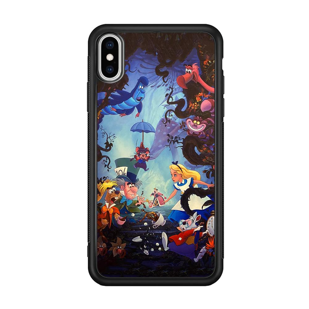 Alice in Wonderland Spilled Tea iPhone XS Case-Rubber Black (2D Case)-Oxvistore