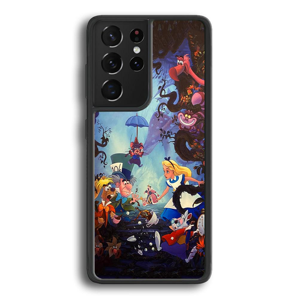 Alice in Wonderland Spilled Tea Samsung Galaxy S21 Ultra Case-Rubber Black (2D Case)-Oxvistore