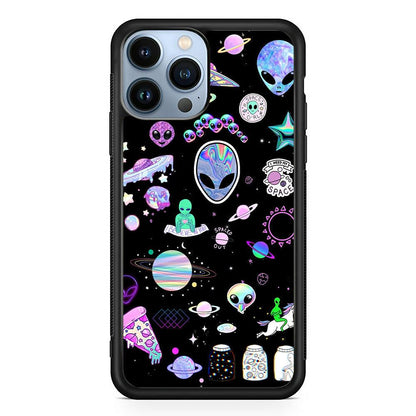 Alien Sticker Space Theme iPhone 15 Pro Max Case-Oxvistore