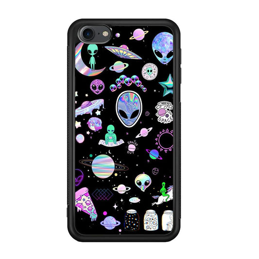 Alien Sticker Space Theme iPod Touch 6 Case-Rubber Black (2D Case)-Oxvistore