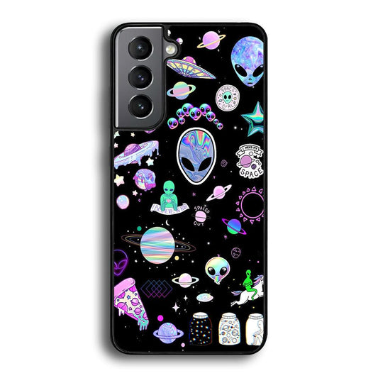 Alien Sticker Space Theme Samsung Galaxy S22 Plus Case-Rubber Black (2D Case)-Oxvistore