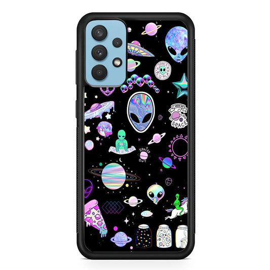 Alien Sticker Space Theme Samsung Galaxy A32 Case-Oxvistore