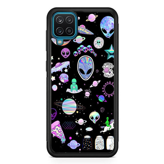 Alien Sticker Space Theme Samsung Galaxy A12 Case-Oxvistore